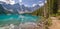 Moraine lake shoreline trail near Lake Louise village in Banff National Park, Alberta, Rocky Mountains Canada