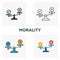Morality icon set. Four elements in diferent styles from business ethics icons collection. Creative morality icons filled, outline