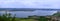 Moravian dam, town and vineyards. Panoramic photo