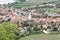 Moravian village with the central church from above