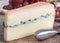 Morbier semi-soft cow milk French cheese with black mold layer