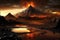 mordor landscape, with the fiery mount doom in the background