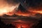 mordor landscape, with the fiery mount doom in the background