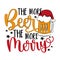 The more Beer the more merry - funny saying with beermug in Santa hat.