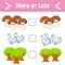 More or less. Educational activity worksheet for kids and toddlers. Isolated color vector illustration in cute cartoon style