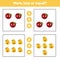 More, less or equal. Educational math game for kids preschool and school age. Fruits. Apple and pears.