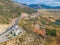 Moreas Motorway at Artemisio mount. A7 begins just west of the Isthmus of Corinth, branching off from Greek National Road 8A