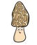 A morel mushroom cartoon character smiling