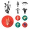 Morel, oyster, green amanita, actarius indigo.Mushroom set collection icons in black,flat style vector symbol stock