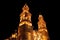 Morelia cathedral at night in michoacan, mexico.