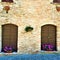 Moresco town in Fermo province, Marche region, Italy. Doors, flowers, medieval wall and peace