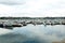 Morgat, France 29 May 2018 Panoramic outdoor view of sete marina Many small boats and yachts aligned in the port. Calm water and b