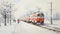 Mori Kei Inspired Snowy Train Watercolor Painting In Japan