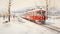 Mori Kei Inspired Winter Watercolor Painting Of A Manned Train In Japan