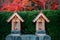 Morioka Hachimangu Shrine small spirit house and red autumn maple trees - Iwate, Japan