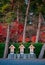 Morioka Hachimangu Shrine small spirit house and red autumn maple trees - Iwate, Japan