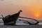 Morjim, North GOA, India , 29 March 2016: boat stands on the shore at sunset