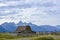 Mormon homestead farm against grand teton mountains in summer