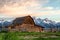 Mormon Row in Jackson Hole, Wyoming on a partially cloudy day