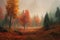 Morning autumn forest. AI generated.