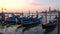 Morning in the bay of San Marco. View of the moored gondolas. Venice