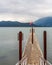 Morning on beautiful Harrison lake with mountain background and cloudy sky