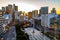 Morning break San Francisco skyline with Union Square in the foreground.