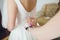 Morning bride. Detail snow-white bridesmaid dresses