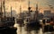 Morning Bustle at the Fishing Dock with Seagulls and Ocean Vessels