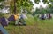 Morning at the campsite. Tent camping for cyclists. Trekking with tents in the summer