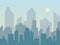 Morning city skyline silhouette in flat style. Modern urban landscape. Cityscape backgrounds.