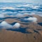 Morning clouds in mountain valley view from above