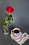 Morning, coffe, rose and love!