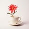 Morning coffee cup with blooming flowers. Hot drink with spring flowers. Romantic breakfast