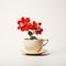 Morning coffee cup with blooming flowers. Hot drink with spring flowers. Romantic breakfast