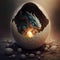 Morning Discovery: Baby Dragon Hatches from Egg. Generative AI
