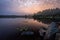 Morning down on the lake with stones