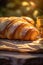 morning drink bokeh croissant table dessert background food bakery cup background breakfast. Generative AI.