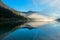 Morning dust at idyllic lake plansee in autumn