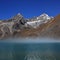 Morning fog over turquoise Lake Gokyo.