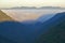 Morning fog at sunrise in autumn mountains of West Virginia in Babcock State Park