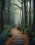 Morning in the forest, mystic path in the woods