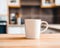 Morning homemade coffee cup on kitchen table.