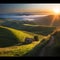 morning horizon sunlight field yellow hill plain sky landscape dawn sunset agriculture sunrise evening nature dusk cloud grassland