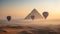 Morning Hot Air Balloons Above The Egyptian Pyramids in Giza, Egypt - Generative AI