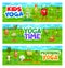 Morning kids yoga cheerful vegetables on fitness