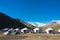 Morning Landscape of Lenin Peak 7134m at Tourist Yurt camp of Tulpar Kol Lake in Alay Valley, Osh, Kyrgyzstan.