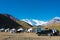Morning Landscape of Lenin Peak 7134m at Tourist Yurt camp of Tulpar Kol Lake in Alay Valley, Osh, Kyrgyzstan.