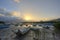 Morning landscape with stranded boats on Tamsui river, in Taipei Taiwan