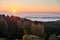 Morning landspace with sun rays. Beautiful landscape with forest and fog.Lithuanian landscape